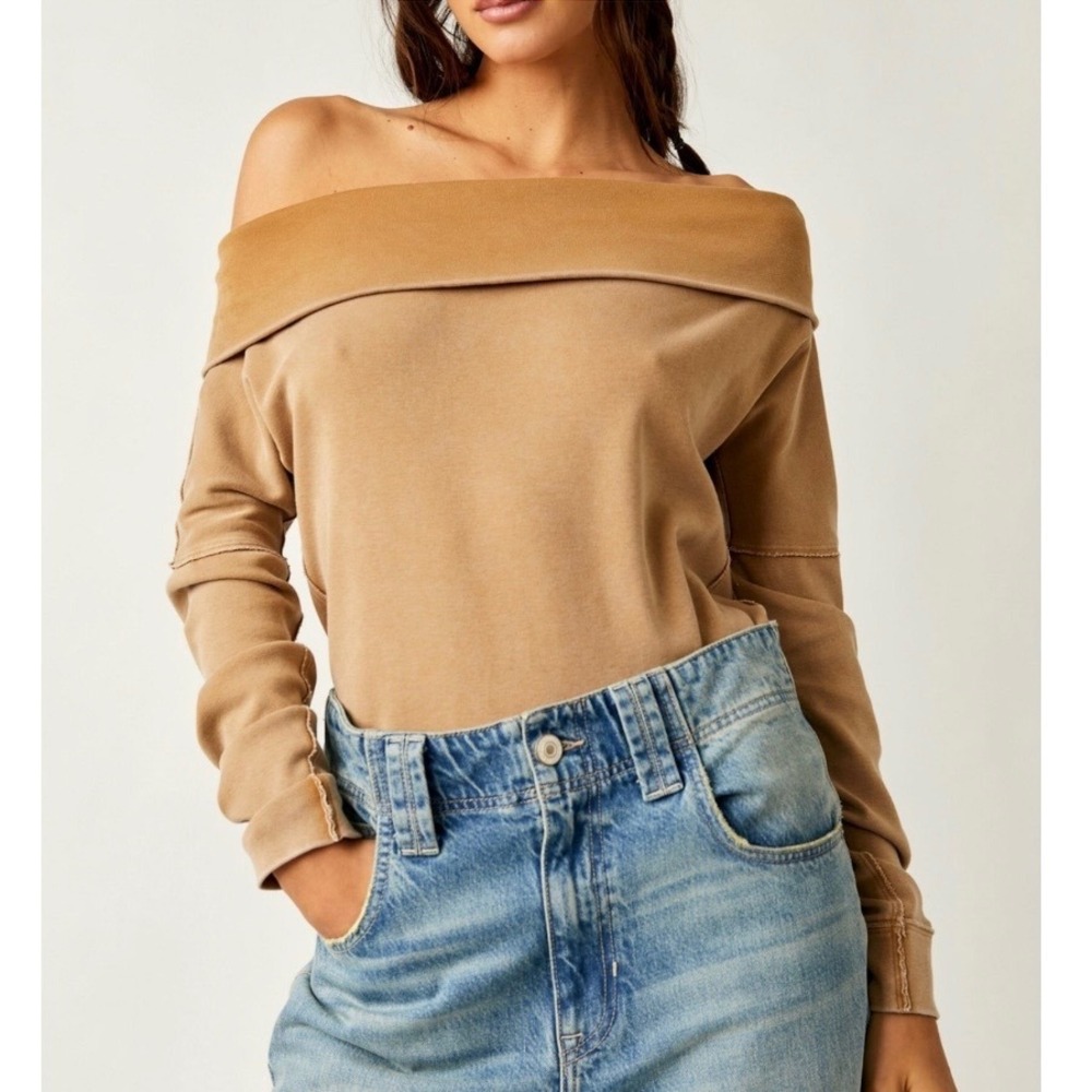 Free People Iced Coffee Off The Shoulder Long Sleeve Not The Same Tee XS